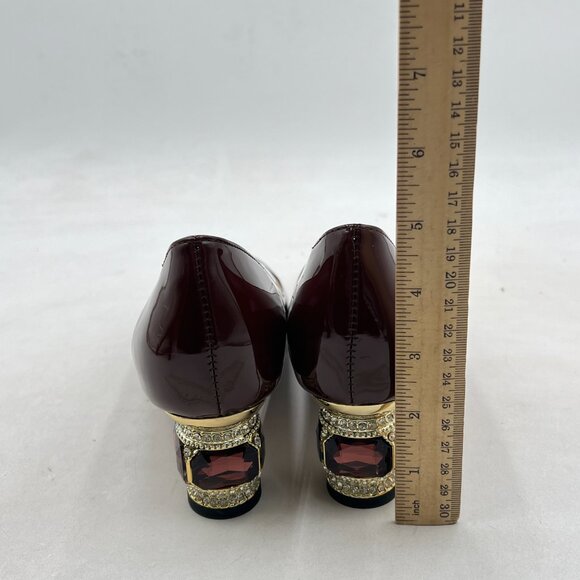 FSJ Brown Bridal Pointed Toe Chunky Low Heel Crystal Pumps Slip on Wedding Shoes - Picture 5 of 8